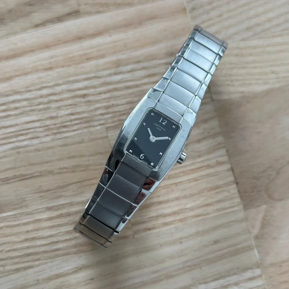Certina Rare Luxury Designer Ladies Watch Black Dial Stainless Bracelet Hands